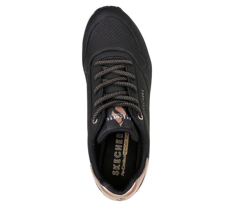 Women's Wide Fit Skechers Uno 155196W Shimmer Away Sneakers - Black